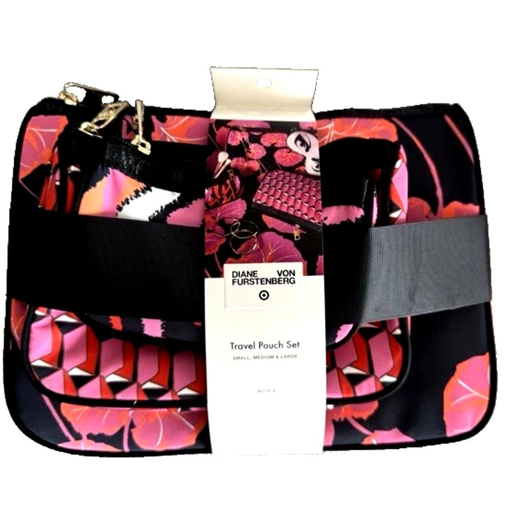 Diane Von Furstenberg 4 Target 3 Piece Geranium Travel Pouch Set- NWT Design